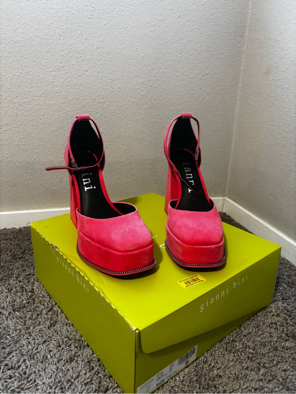 Gianni Bini Vibrant Pink Suede Platform Ankle-Strap Heels